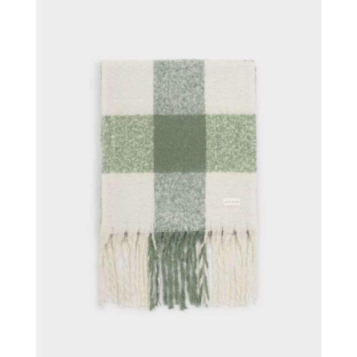 Katie Loxton Recycled Checked Tassel Scarf - Green